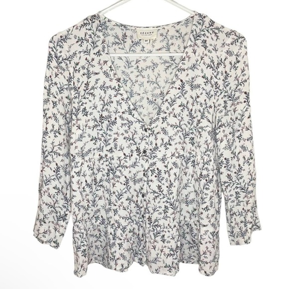 Sezane Floral Print Blouse - White and Blue - Picture 1 of 8